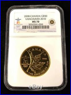 2008 Canada Maple Leaf 2 Oz Gold And Silver Set Ngc Ms 70 Rare Low Pop Low Mint