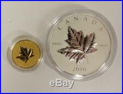 2010 Canada Piedfort 1/5 oz Gold & 1oz Silver 2x Coin Maple Leaf Mint Set