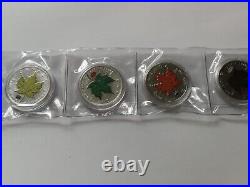 2010 Maple Leaves Colorized Canadian 1 oz X 4 Silver BU coins