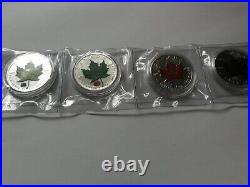2010 Maple Leaves Colorized Canadian 1 oz X 4 Silver BU coins