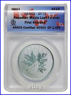 2011 Canada $10.999 Silver Maple Leaf Forever ANACS SP 70 First Release SP0040