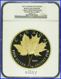 2013 $250 Fine Silver 1-kilo Coin Maple Leaf Forever Gold Plated Pf69 Uc