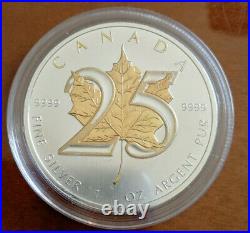 2013 25th Anniversary 1 oz Gilded Silver Canadian Maple Collectors Edition Coin