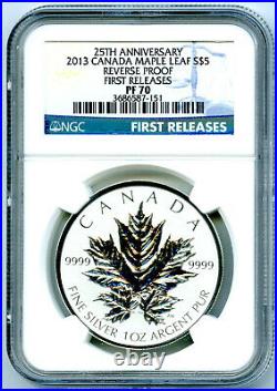 2013 $5 Canada Silver Maple Leaf Ngc Pf70 Reverse Proof 25th Anniversary Fr