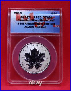 2013 CANADA SILVER MAPLE LEAF 25TH ANNIVERSARY (5) Coin Set ANACS RP70 DCAM