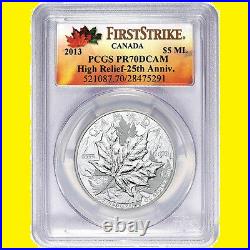 2013 Canada Maple Leaf 1 Oz Silver Pcgs Pr 70 Dcam H. R. 25th Ann F. S Box Coa