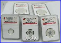 2013 Canada Silver Maple Leafs 25th Anniv. Reverse Proof NGC PF 69 5 Coins