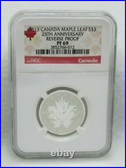 2013 Canada Silver Maple Leafs 25th Anniv. Reverse Proof NGC PF 69 5 Coins