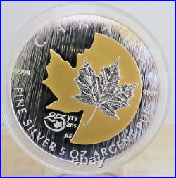 2013 Canadian $50 Dollar 5oz. 999 Silver 25th Anniversary of the Maple Leaf