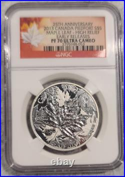 2013 Piedfort Silver Maple Leaf $5 Pf70 Uc 25th Anniversary Early Releases