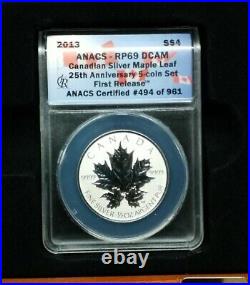 2013 Silver Canada 25th Anniversary Maple Leaf 5 Coin Set Anacs Rp 69 Dcam
