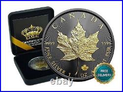 2014 1 oz Silver Canada Canada Maple Leaf 24kt Gold Black Empire 500BU #4