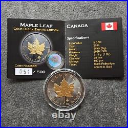 2014 1 oz Silver Canada Canada Maple Leaf 24kt Gold Black Empire 500BU #4