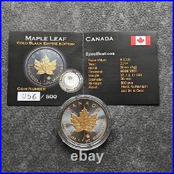 2014 1 oz Silver Silver Canada Canada Maple Leaf 24kt Gold Black Empire ONLY 500