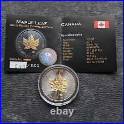 2014 1oz Silver Silver Canada Canada Maple Leaf 24kt Gold Black Empire 500BU 003