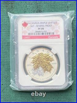 2014 $5 Canada Gilt Maple Leaf NGC PF 70 Reverse Proof FR