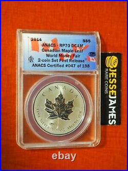 2014 $5 Canada Silver Maple Leaf Anacs Rp70 Dcam World Money Fair Privy Mark