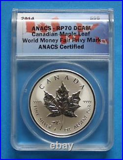 2014 $5 Canadian Silver Maple Leaf World Money Fair Privy Mark ANACS RP70 DCAM