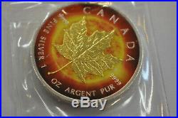 2014.9999 Canadian Maple Leaf The Sun Colourised Silver 1oz Coin VERY RARE COIN