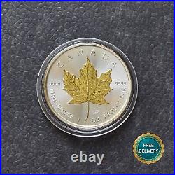 2014 Canada 1 oz Silver Silver Gilded 24kt Gold Maple Leaf ONLY 5000 BU