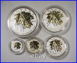 2014 Canada Gold Guilded Silver Maple Leaf Set 1Toz-1/20Toz AM549