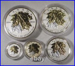 2014 Canada Gold Guilded Silver Maple Leaf Set 1Toz-1/20Toz AM549