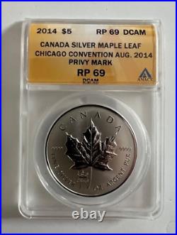 2014 Canada Silver Maple Leaf $5 / Chicago Convention ANA Privy / ANACS RP69
