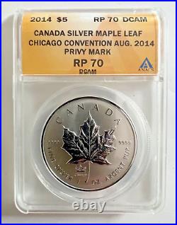 2014 Canada Silver Maple Leaf $5 / Chicago Convention ANA Privy / ANACS RP70