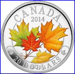 2014 Majestic Maple Leaves Canada 1 OZ Silver Corner Proof Coloured Rcm