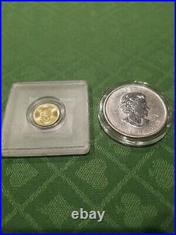 2015 1/10 oz. BU Canadian Gold Maple Leaf + 2014 1oz Canada Wildlife Silver Coin