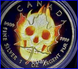 2015 1 Oz Silver Canadian $5 Burning Maple Skull Black Ruthenium 24KT Gold COA