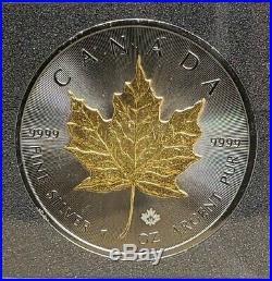 2015 1 Oz Silver GOLDEN ENIGMA MAPLE LEAF Coin, Ruthenium and 24K Gold