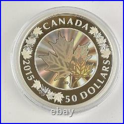 2015 $50 Fine Silver Coin Lustrous Maple Leafs 5oz Cased COA
