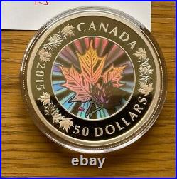 2015 5oz silver Canadian Mint holographic Lustrous Maple Leaves Ltd Ed -free P&P