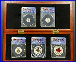 2015 ANACS RP 70 DCAM Canada / Canadian Silver Maple Leaf 5 Coin Set 1.9 oz