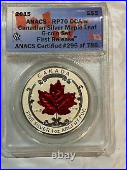 2015 ANACS RP 70 DCAM Canada / Canadian Silver Maple Leaf 5 Coin Set 1.9 oz