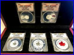 2015 ANACS RP70 DCAM CANADIAN SILVER MAPLE LEAF 5 COIN SET FIRST STRIKE WithBOX