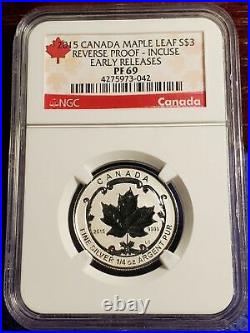 2015 Canada $1 $3 $4 Maple Leaf. 999 Ngc Pr69 Proof Incuse Set Lot Of 3 Coins