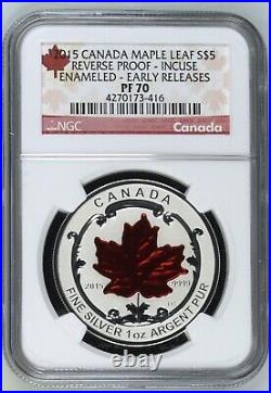 2015 Canada $5 Silver Maple Leaf Reverse Proof Incuse Enameled NGC PF 70 RARE