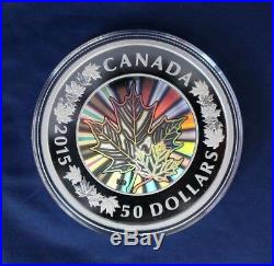 2015 Canada 5oz Silver Proof Hologram coin Maple Leaves in Case / COA (R10/8)