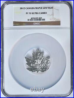 2015 Canada Maple Leaf $20 NGC PF70UCAM Leaf Shape Oversized NGC Silver Coin 70