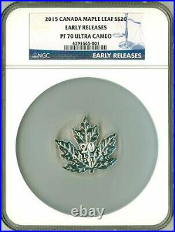 2015 Canada S$20 Maple Leaf Shape Silver Coin Early Release NGC PF70 Ultra Cameo