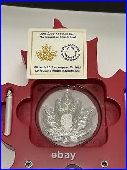2015 Canada Silver Proof Maple Leaf Shape $20 coin in Case with COA
