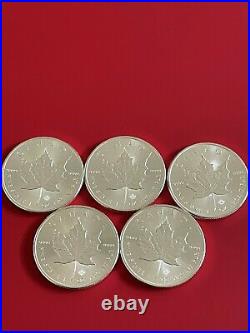 2015 x 5 1oz of Solid Silver Canadian Maple Leaf Bullion Coin NEW UC