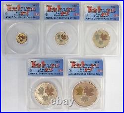2016 ANACS Canada Fractional Silver Maple Leaf 5-Coin Rev Proof Set RP70DCAM