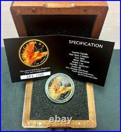 2016 Burning Eagle Canadian Maple Leaf 1oz Silver Coin Ruthenium with24KT 093Lat