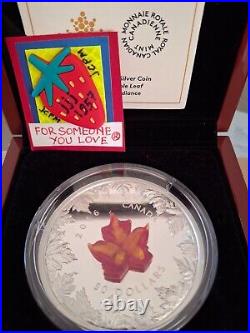 2016 CANADA MURANO GLASS MAPLE LEAF AUTUMN RADIANCE 5 Oz Pure Silver Coin