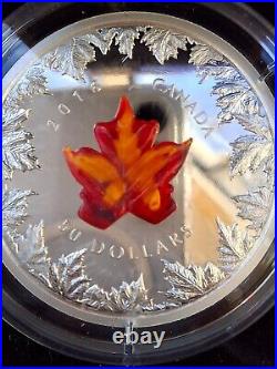 2016 CANADA MURANO GLASS MAPLE LEAF AUTUMN RADIANCE 5 Oz Pure Silver Coin