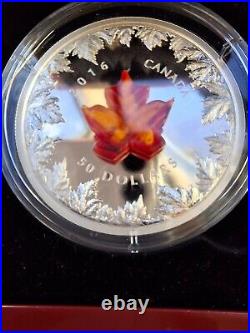 2016 CANADA MURANO GLASS MAPLE LEAF AUTUMN RADIANCE 5 Oz Pure Silver Coin