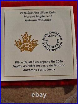 2016 CANADA MURANO GLASS MAPLE LEAF AUTUMN RADIANCE 5 Oz Pure Silver Coin